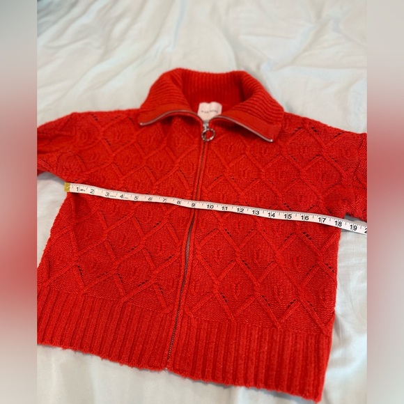 NWT Pink Rose Bright Orange Full Zip Cable Knit Collared Bell Sleeve Sweater. - Picture 3 of 12
